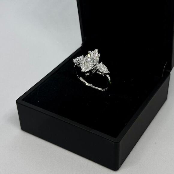 Moissanite Diamond Engagement Ring Marquis Cut Pear Three Stone GRA 18K Size 8 - Picture 9 of 11